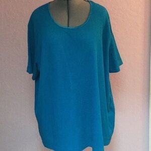 h blue short sleeve stretch plus size top 4X